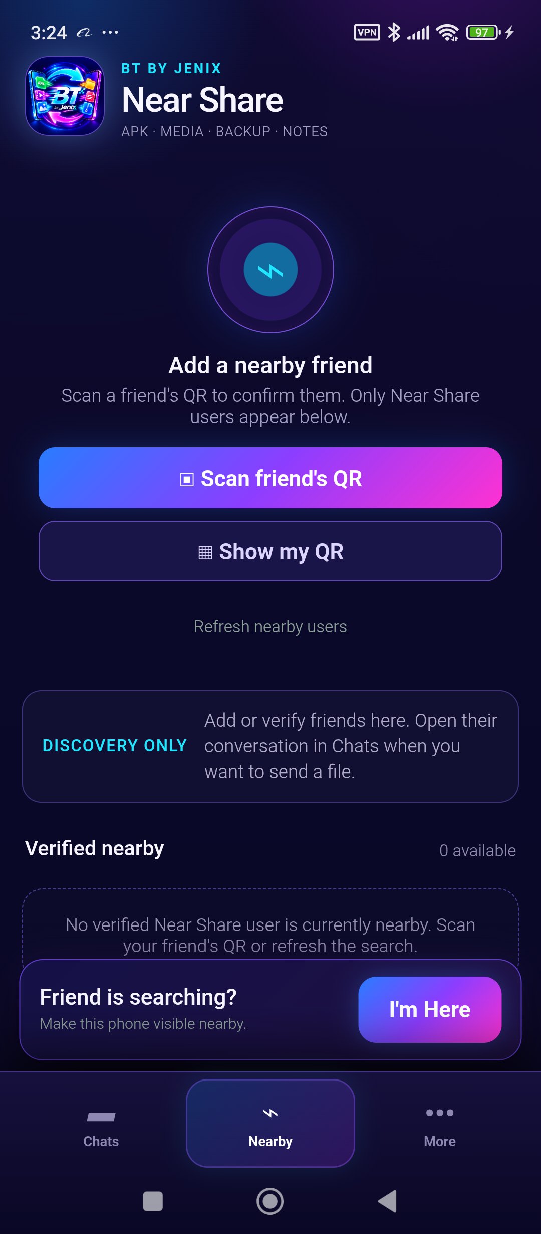 Near Share nearby friend discovery screen
